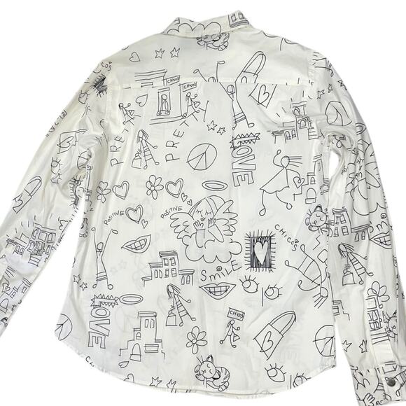 90's Vintage Chicos Button Down Dress Shirt size Medium Cat Angel Grafitti - Picture 1 of 5